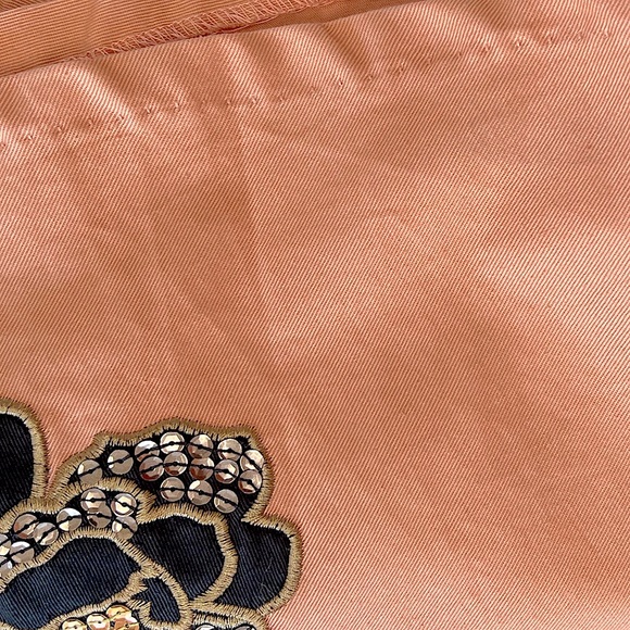 Lapis Salmon Pink-Orange Floral Embroidery 1950s Grease Maxi Swing Skirt Size 10 - Picture 11 of 15